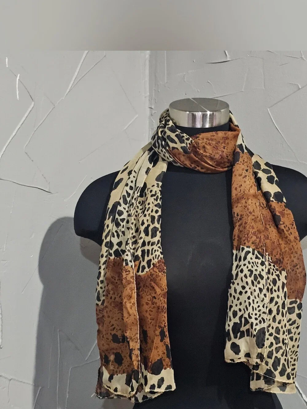 Leopard Print Lightweight Scarf in Brown and Cream